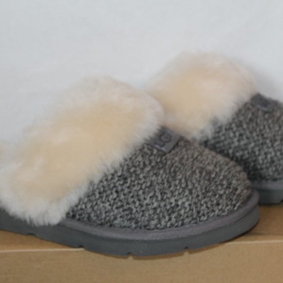 NEW UGG COZY KNIT SHEARLING SWEATER SLIPPERS GRAY - Picture 7 of 12
